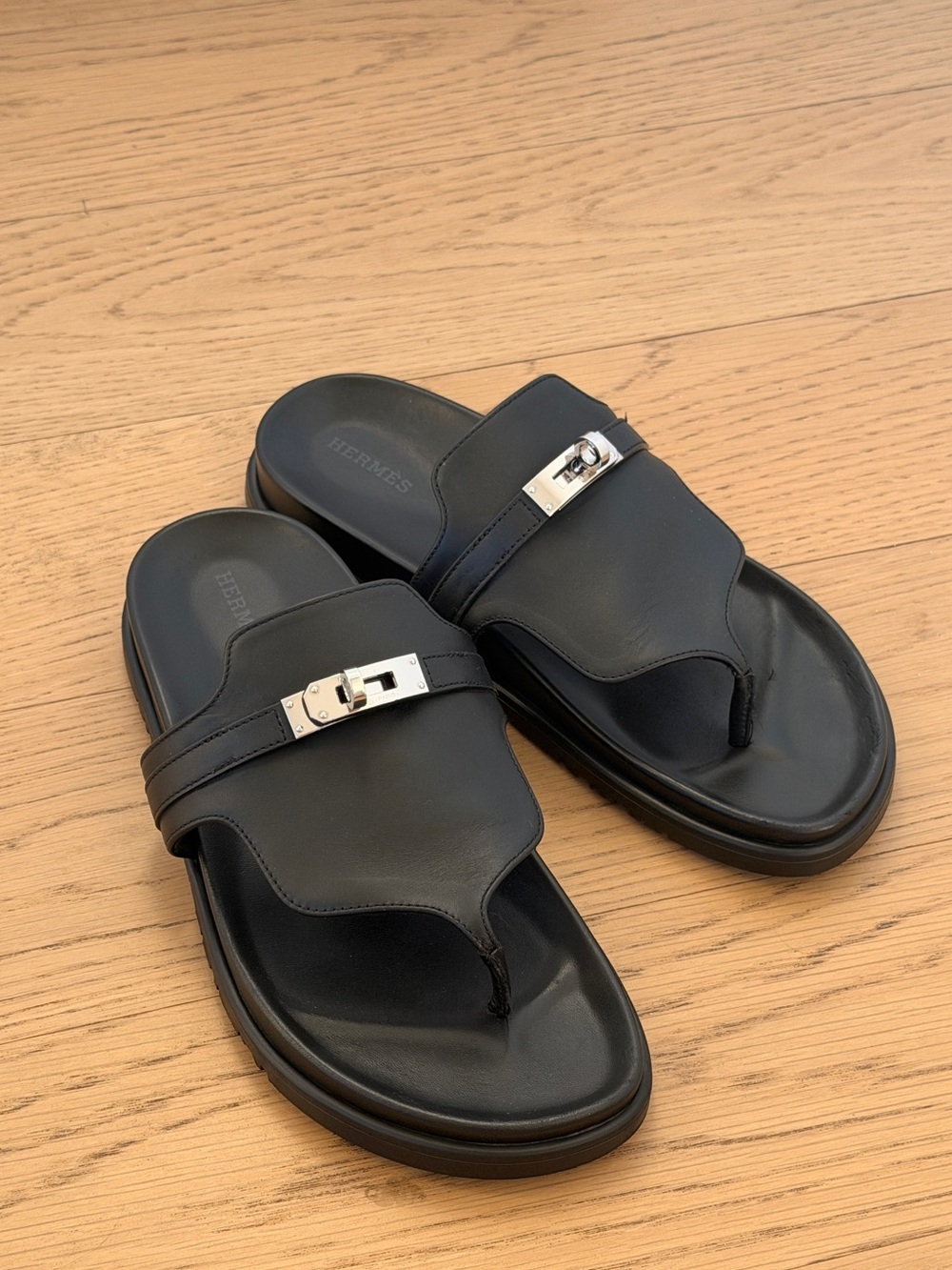 Hermes Empire women’s sandal black leather shoes Kelly 38.5
